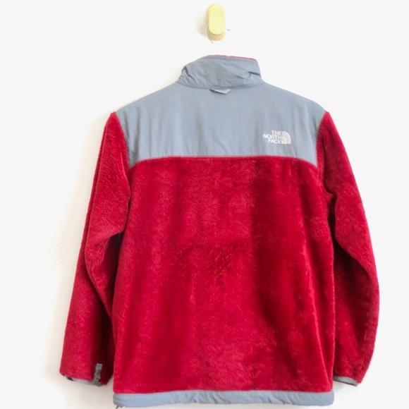 The North Face Osito Fleece Full Zip Jacket Fuzzy Fleece Red Gray SZ 12-14 Large - Picture 3 of 6